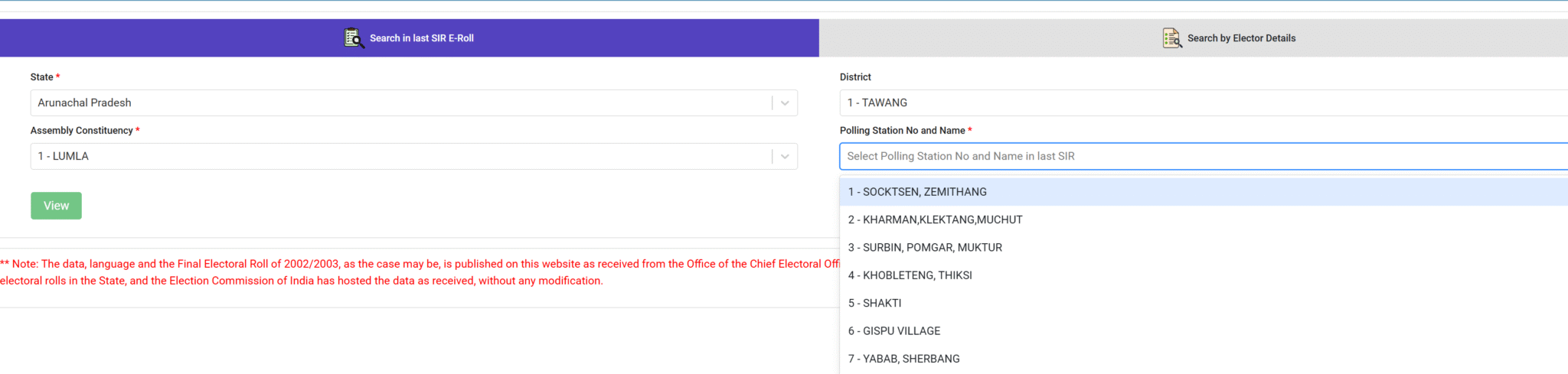 Electoral Roll Arunachal Pradesh 2006