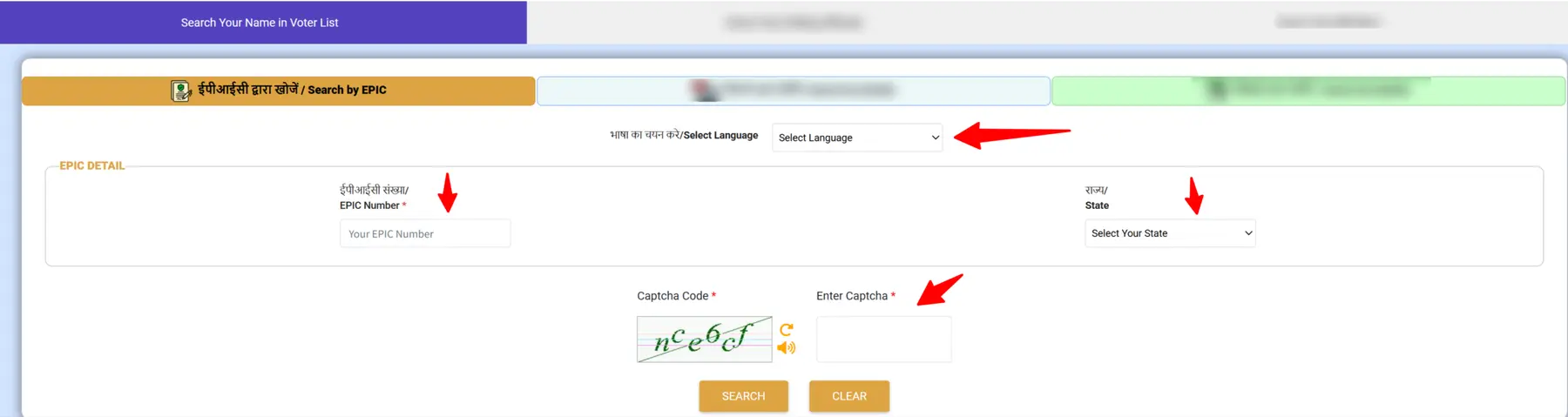 Enter EPIC, Select State and Language