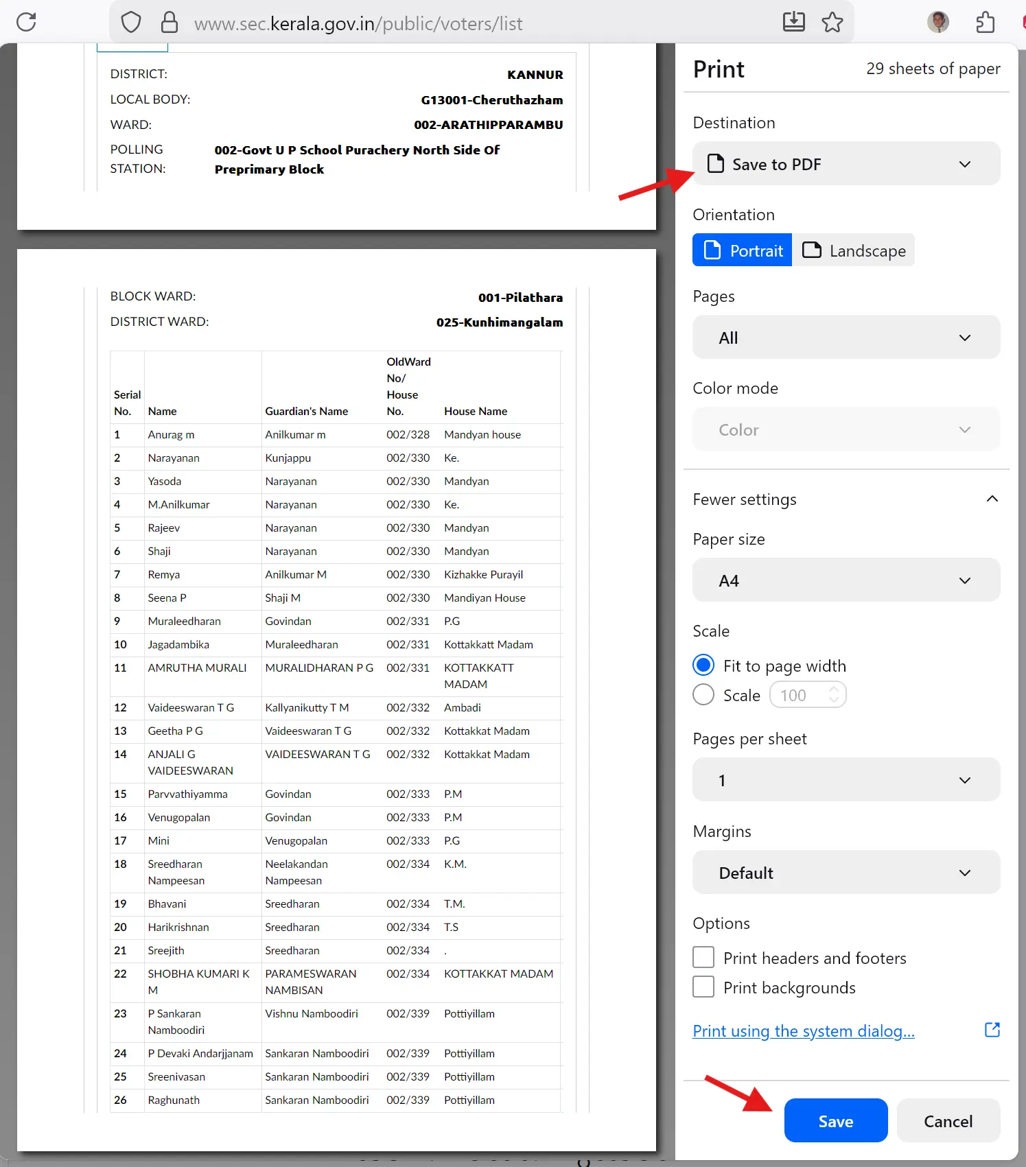 Print Voter List PDF