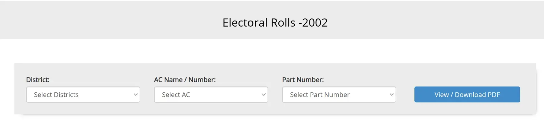 Select District, AC Name and Part Number