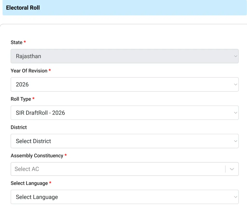 Select District, Assembly & Langauge