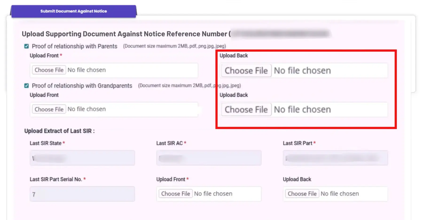 Upload Documents Against Notice