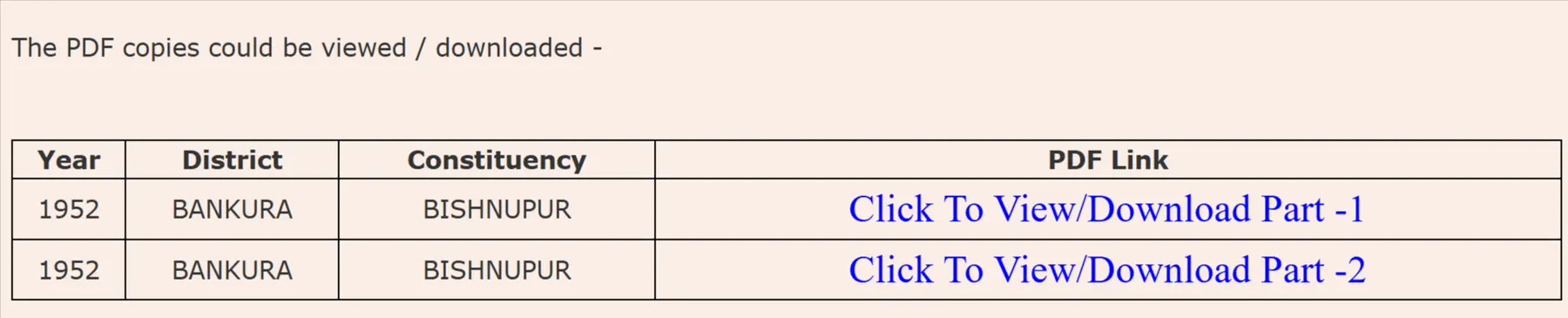 West Bengal Constituency Wise Voter List 1952