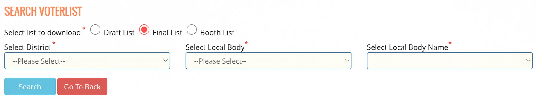 Select District & Local Body with Name