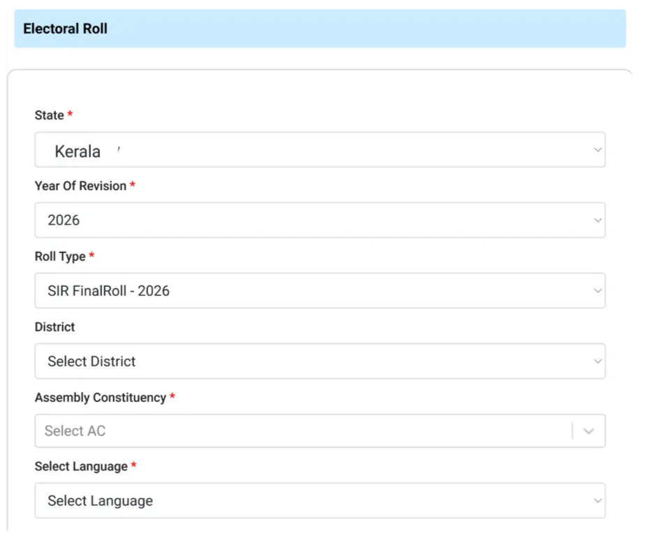 Select District, Roll Type and AC