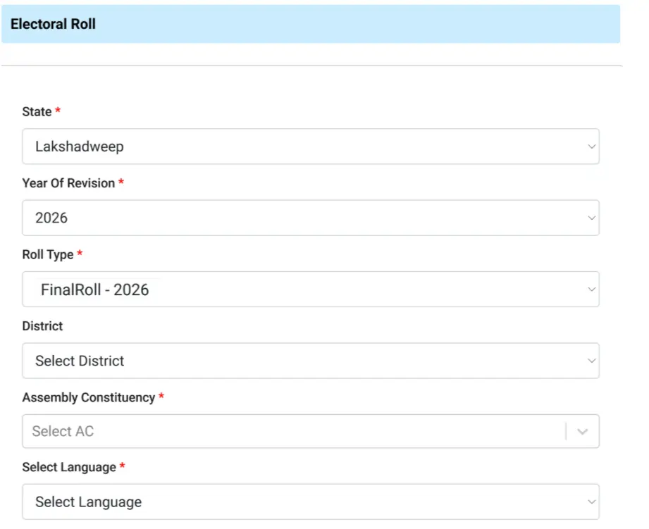 Select District,AC and Language