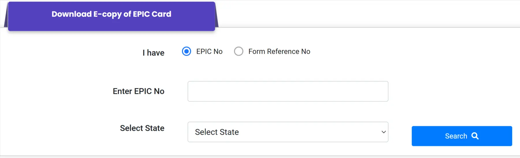 Enter EPIC Number and Select State