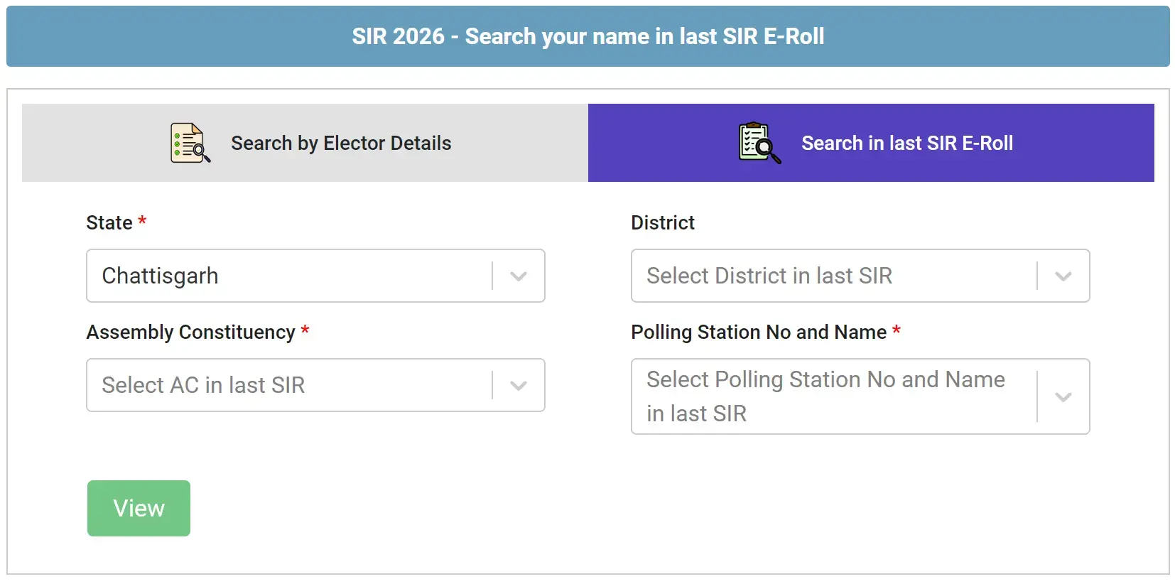 Select State, District. Assembly & Polling Station No